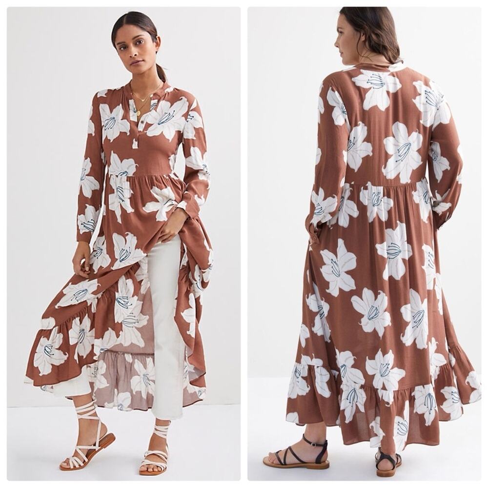 Anthropologie Brown Floral Maxi Dress